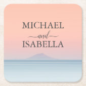 空結婚の夕日の下の海の向こうにある スクエアペーパーコースター (正面)