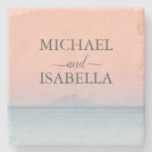 空結婚の夕日の下の海の向こうにある ストーンコースター (正面)