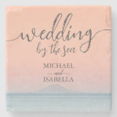 空結婚の夕日の下の海の向こうにある ストーンコースター (正面)