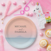 空結婚の夕日の下の海の向こうにある ペーパープレート (パーティー)