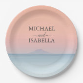 空結婚の夕日の下の海の向こうにある ペーパープレート (正面)