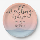 空結婚の夕日の下の海の向こうにある ペーパープレート (正面)