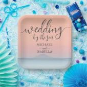 空結婚の夕日の下の海の向こうにある ペーパープレート (パーティー)