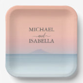 空結婚の夕日の下の海の向こうにある ペーパープレート (正面)