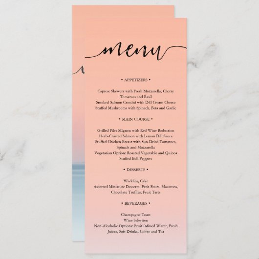 空結婚の夕日の下の海の向こうにある メニュー (正面/裏面)