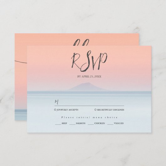 空結婚の夕日の下の海の向こうにある 出欠カード (正面/裏面)