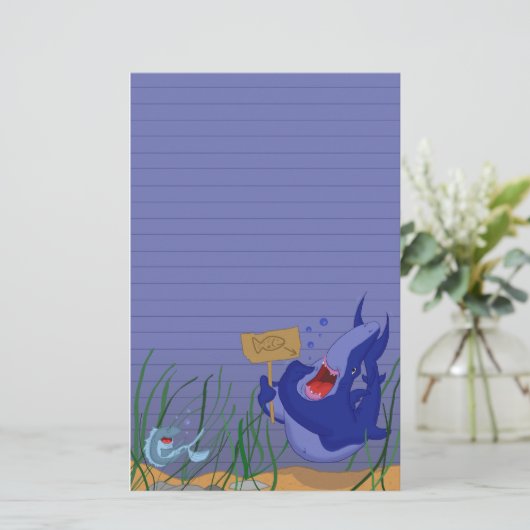 空腹なヨシキリザメおよび魚の文房具(支配される) 便箋 (スタンド正面)