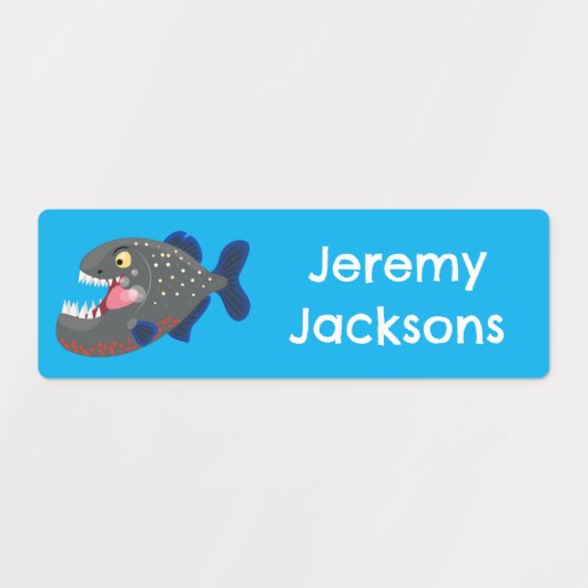 空腹のおもしろいピラニアパーソナライズされた漫画 ラベル (デザイン2)