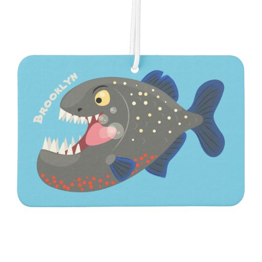 空腹のおもしろいピラニア漫画イラストレーション カーエアーフレッシュナー (裏面)