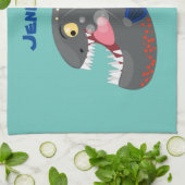 空腹のおもしろいピラニア漫画イラストレーション キッチンタオル (折り畳み)