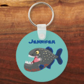 空腹のおもしろいピラニア漫画イラストレーション キーホルダー (正面)