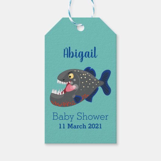 空腹のおもしろいピラニア漫画イラストレーション ギフトタグ (正面)