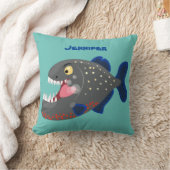 空腹のおもしろいピラニア漫画イラストレーション クッション (ブランケット)