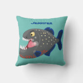 空腹のおもしろいピラニア漫画イラストレーション クッション (裏面)