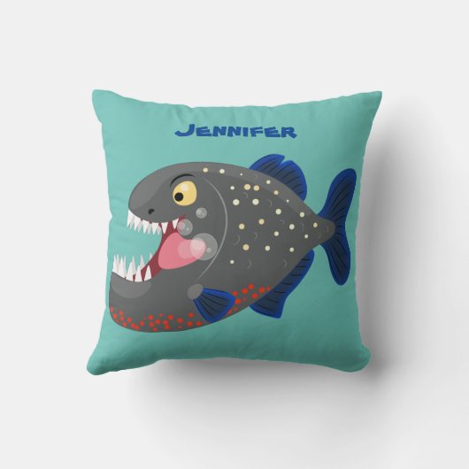 空腹のおもしろいピラニア漫画イラストレーション クッション (裏面)