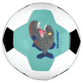 空腹のおもしろいピラニア漫画イラストレーション サッカーボール (回転)