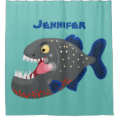 空腹のおもしろいピラニア漫画イラストレーション シャワーカーテン (正面)