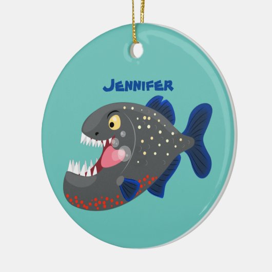 空腹のおもしろいピラニア漫画イラストレーション セラミックオーナメント (左)