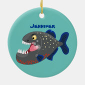 空腹のおもしろいピラニア漫画イラストレーション セラミックオーナメント (裏面)