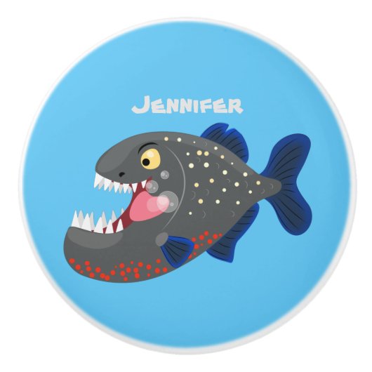 空腹のおもしろいピラニア漫画イラストレーション セラミックノブ (正面)