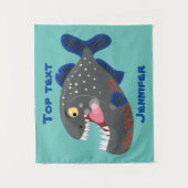 空腹のおもしろいピラニア漫画イラストレーション タペストリー (正面)