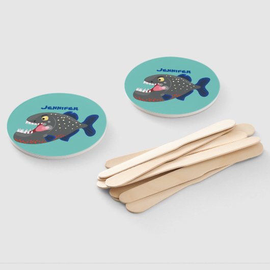 空腹のおもしろいピラニア漫画イラストレーション ハンドファン (組立なし)