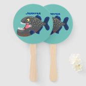 空腹のおもしろいピラニア漫画イラストレーション ハンドファン (正面&裏面)