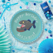 空腹のおもしろいピラニア漫画イラストレーション ペーパープレート (パーティー)