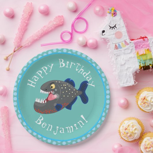 空腹のおもしろいピラニア漫画イラストレーション ペーパープレート (パーティー)