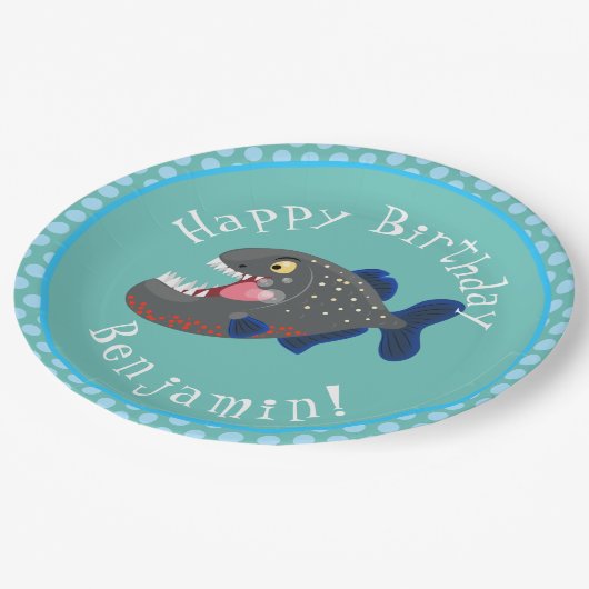 空腹のおもしろいピラニア漫画イラストレーション ペーパープレート (アングル)