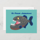 空腹のおもしろいピラニア漫画イラストレーション ポストカード (正面/裏面)