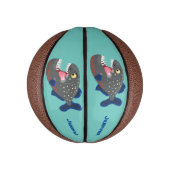 空腹のおもしろいピラニア漫画イラストレーション ミニバスケットボール (縦)