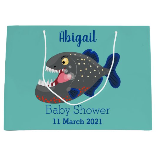 空腹のおもしろいピラニア漫画イラストレーション ラージペーパーバッグ (正面)