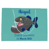 空腹のおもしろいピラニア漫画イラストレーション ラージペーパーバッグ (裏面)