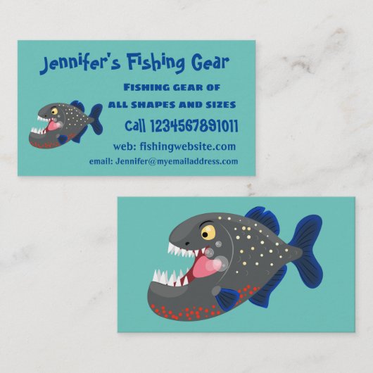 空腹のおもしろいピラニア漫画イラストレーション 名刺 (正面/裏面)