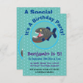 空腹のおもしろいピラニア漫画イラストレーション 招待状 (正面/裏面)