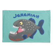 空腹のおもしろいピラニア漫画イラストレーション 枕カバー (裏面)