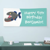 空腹のおもしろいピラニア漫画イラストレーション 横断幕 (トレードショー)