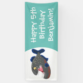 空腹のおもしろいピラニア漫画イラストレーション 横断幕 (縦)