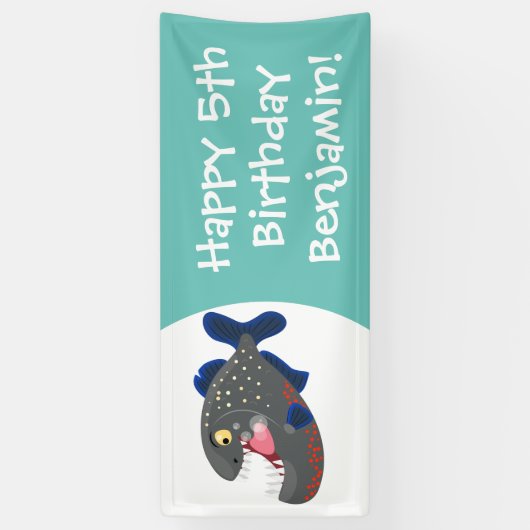 空腹のおもしろいピラニア漫画イラストレーション 横断幕 (縦)