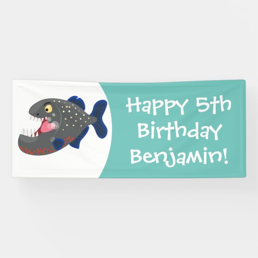 空腹のおもしろいピラニア漫画イラストレーション 横断幕 (横)