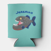 空腹のおもしろいピラニア漫画イラストレーション 缶クーラー (正面)