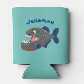 空腹のおもしろいピラニア漫画イラストレーション 缶クーラー (裏面)