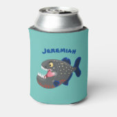 空腹のおもしろいピラニア漫画イラストレーション 缶クーラー (缶裏面)