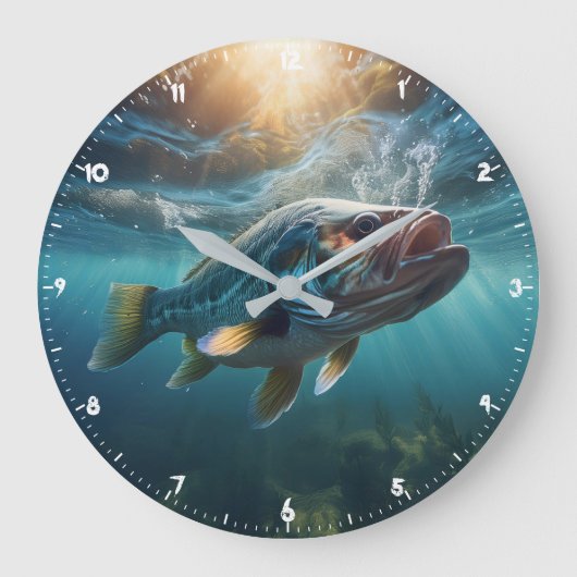 空腹の大きな口ブラックベースの狩り ラージ壁時計 (正面)