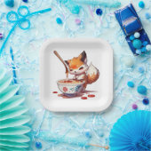 空腹の小キツネがラーメンを日本の待つ ペーパープレート (パーティー)