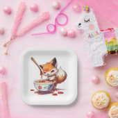 空腹の小キツネがラーメンを日本の待つ ペーパープレート (パーティー)