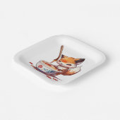 空腹の小キツネがラーメンを日本の待つ ペーパープレート (傾斜あり)