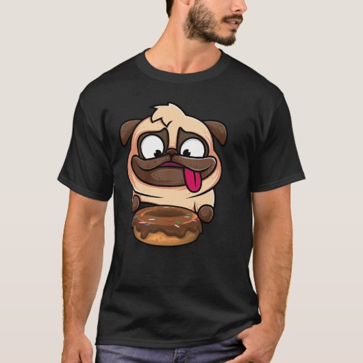 空腹の犬,パグ,愛,食べ物,ドーナツ,かわいい,犬ロー Tシャツ (正面)