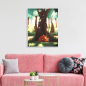 空腹の都市キツネが木の下で眠る キャンバスプリント (インサイチュ (リビング))